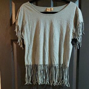 French Connection Light Gray Fringe Tee